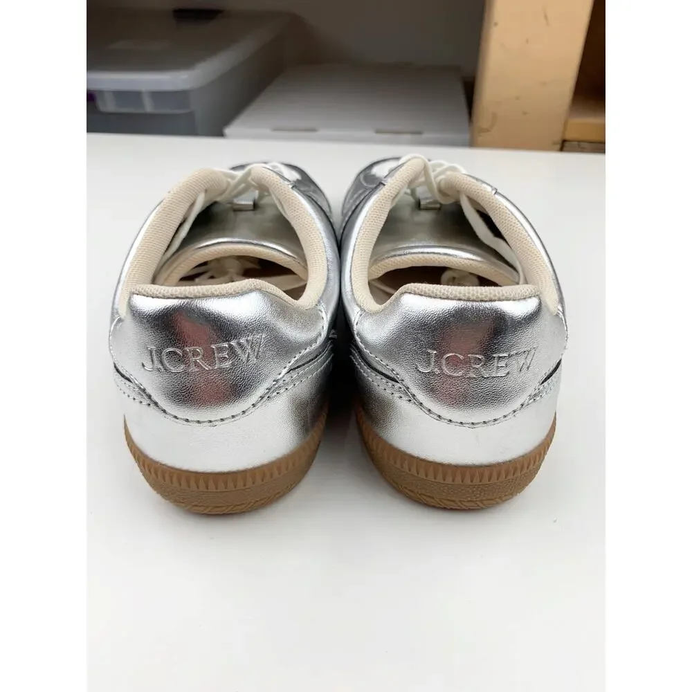 J Crew Field Sneakers Metallic Silver Faux Leather Women's 9 Extra Wide Casual